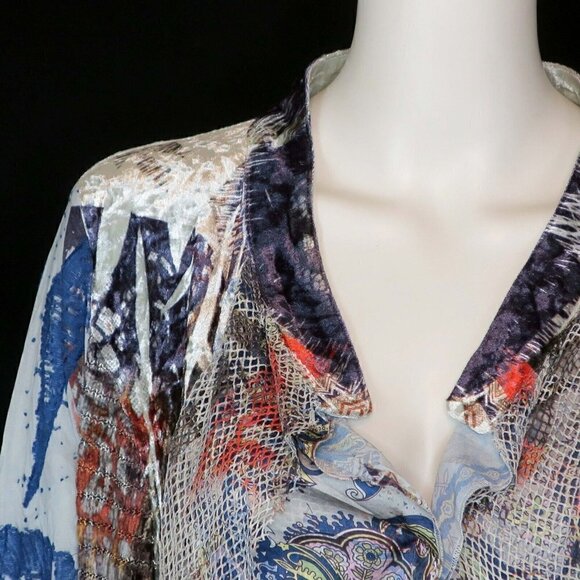 Adore Art to Wear Mixed Print Draped Open Cardigan Blouse Resort Women's Small - Picture 2 of 6